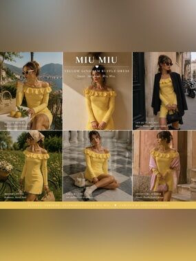 Miu Miu Yellow Gingham Ruffle Off-Shoulder Dress | size Large | NWT 2019 Season